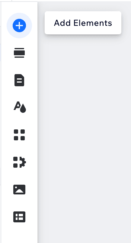 Add Elements button in Wix Editor sidebar for adding new elements to your Wix website
