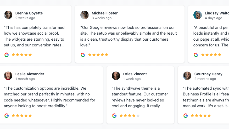 Carousel-style google review widget with featured testimonial and navigation controls